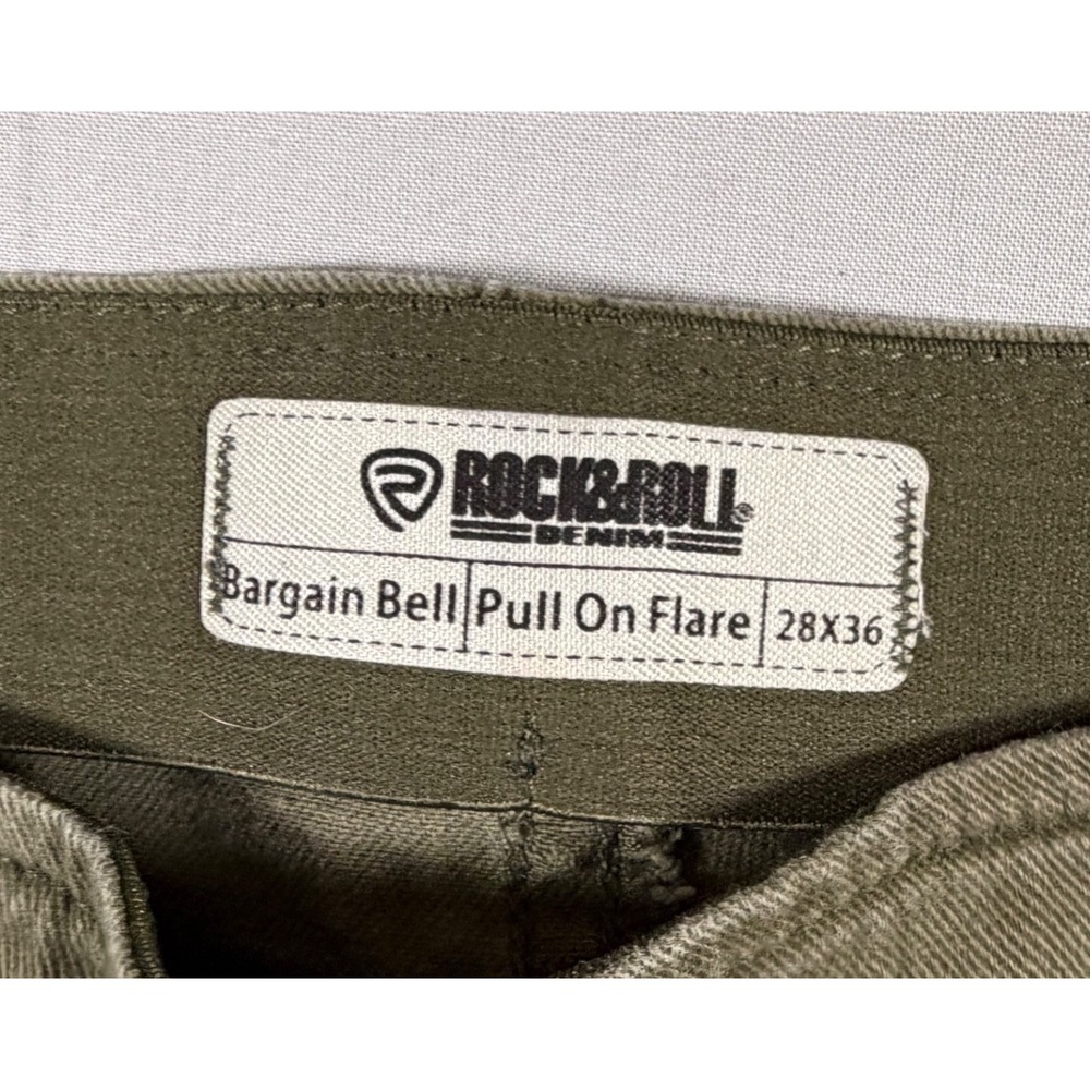 Rock & Roll Denim Bargain Bell Pull On Flare Jeans Olive Green 28x36 - Picture 7 of 10